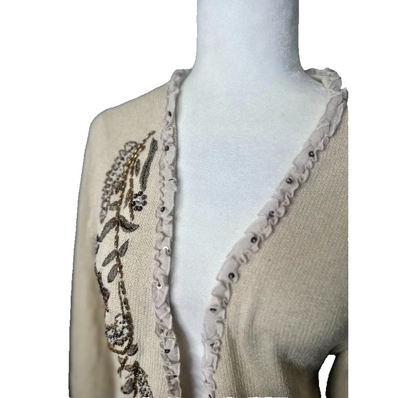 Vintage Coldwater Creek Large Cardigan Sweater Festival Boho Ruffle Bead Earthy - Picture 2 of 9